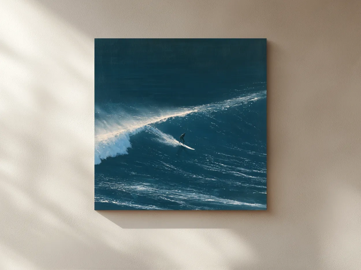Surfer Riding Ocean Wave - Dramatic Longboard Painting Wall Art