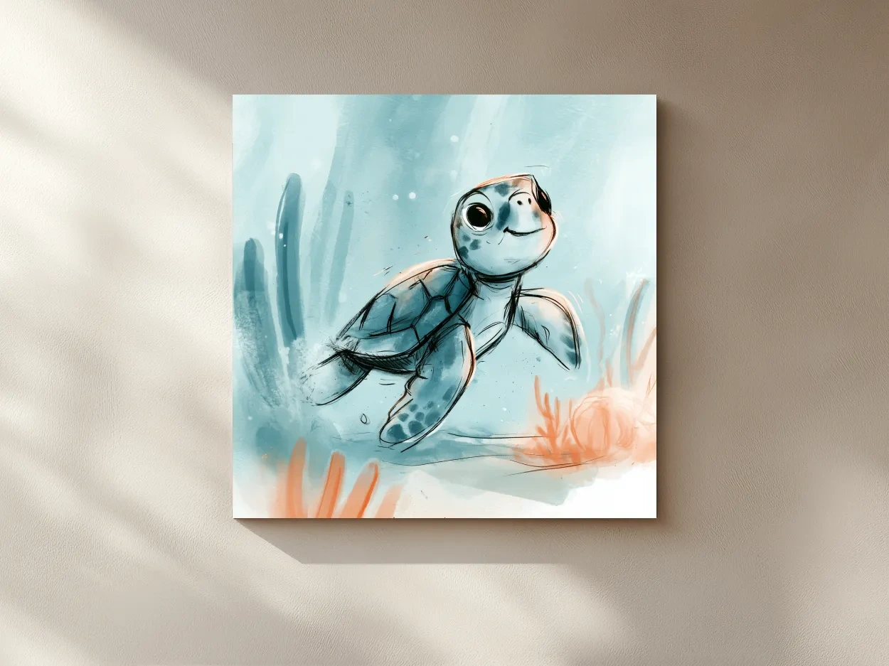 Cute Sea Turtle Underwater Watercolour Illustration - Marine Life Wall Art