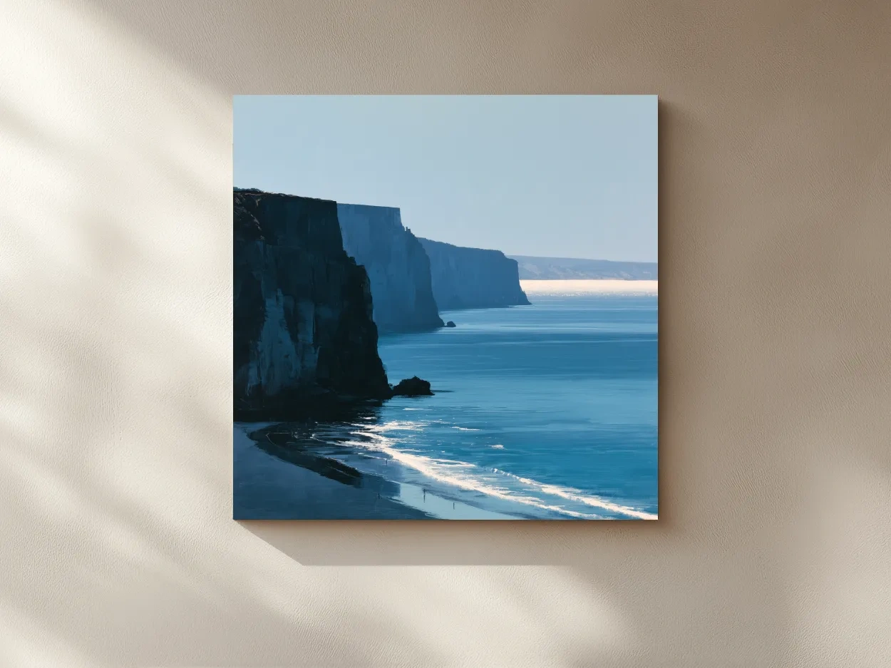 Minimalist Coastal Cliffs Painting - Quiet Beach Landscape Art