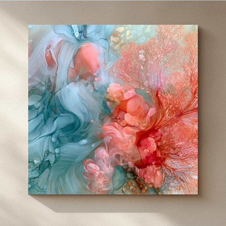 Abstract Coral Reef Alcohol Ink Painting - Marine Life Wall Art