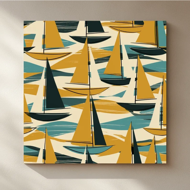 Mid-Century Abstract Sailboat Illustration - Retro Nautical Wall Art