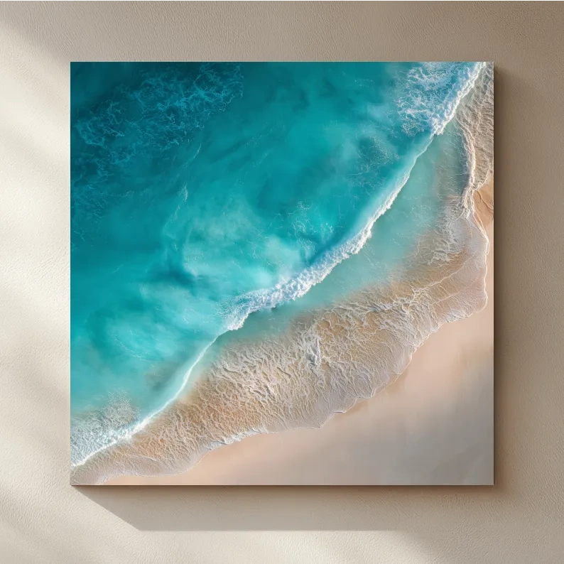 Aerial Tropical Shoreline Waves - Serene Ocean Photography Wall Art