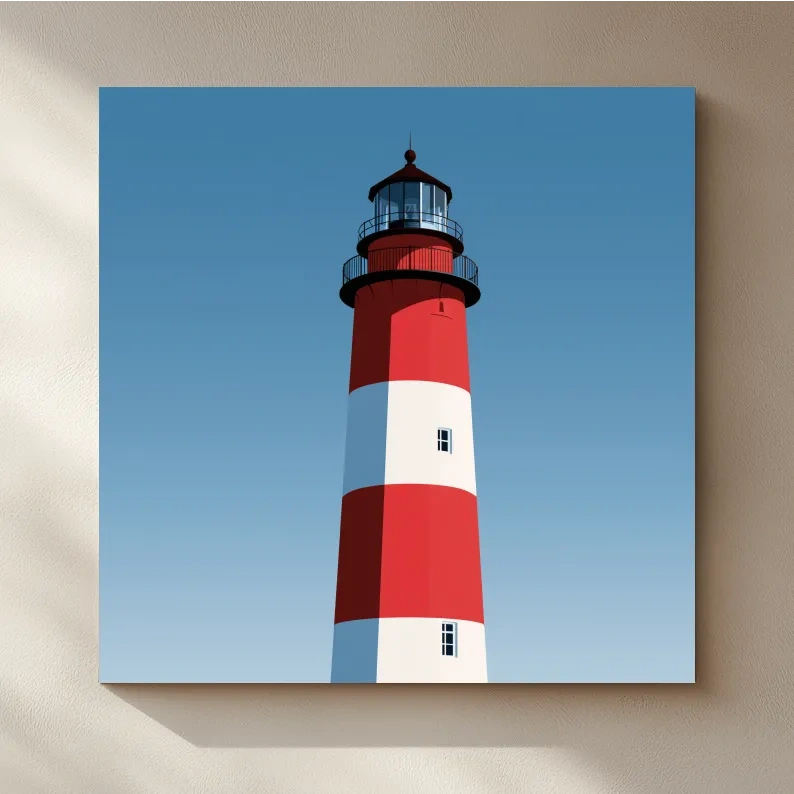 Mid-Century Striped Lighthouse Illustration - Minimalist Nautical Wall Art