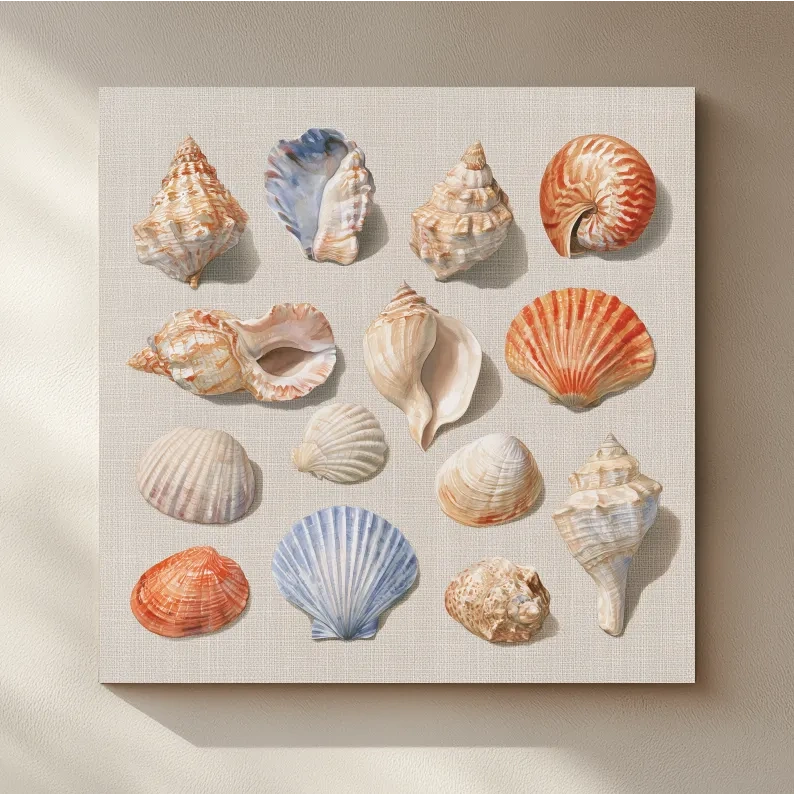 Vintage Seashell Collection Illustration - Coastal Wall Art