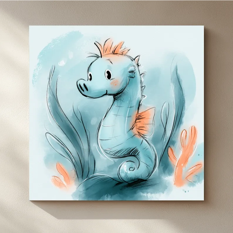 Cute Seahorse Underwater Watercolour Illustration - Nursery Marine Life Art