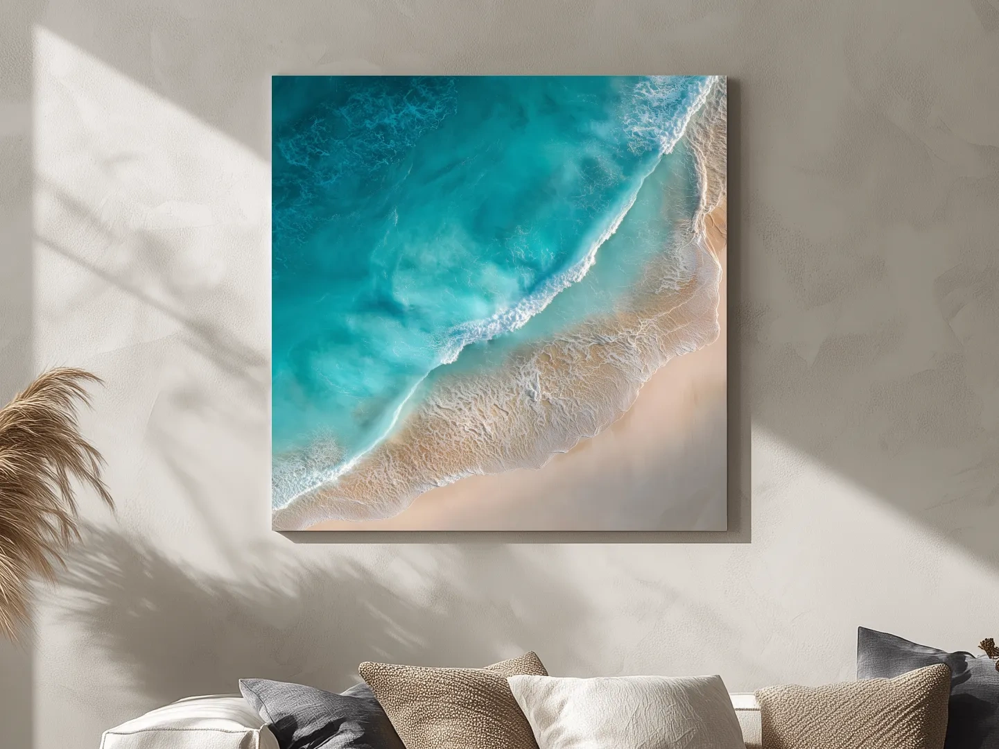Aerial Tropical Shoreline Waves - Serene Ocean Photography Wall Art