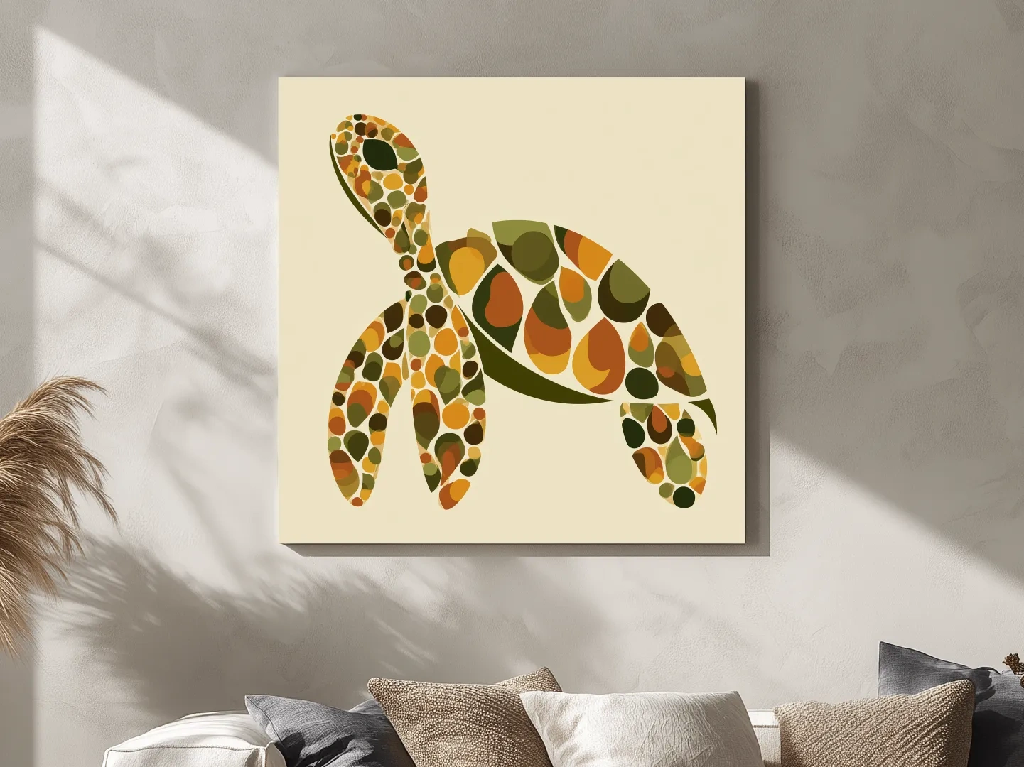 Mid-Century Geometric Sea Turtle - Minimalist Marine Life Illustration Art