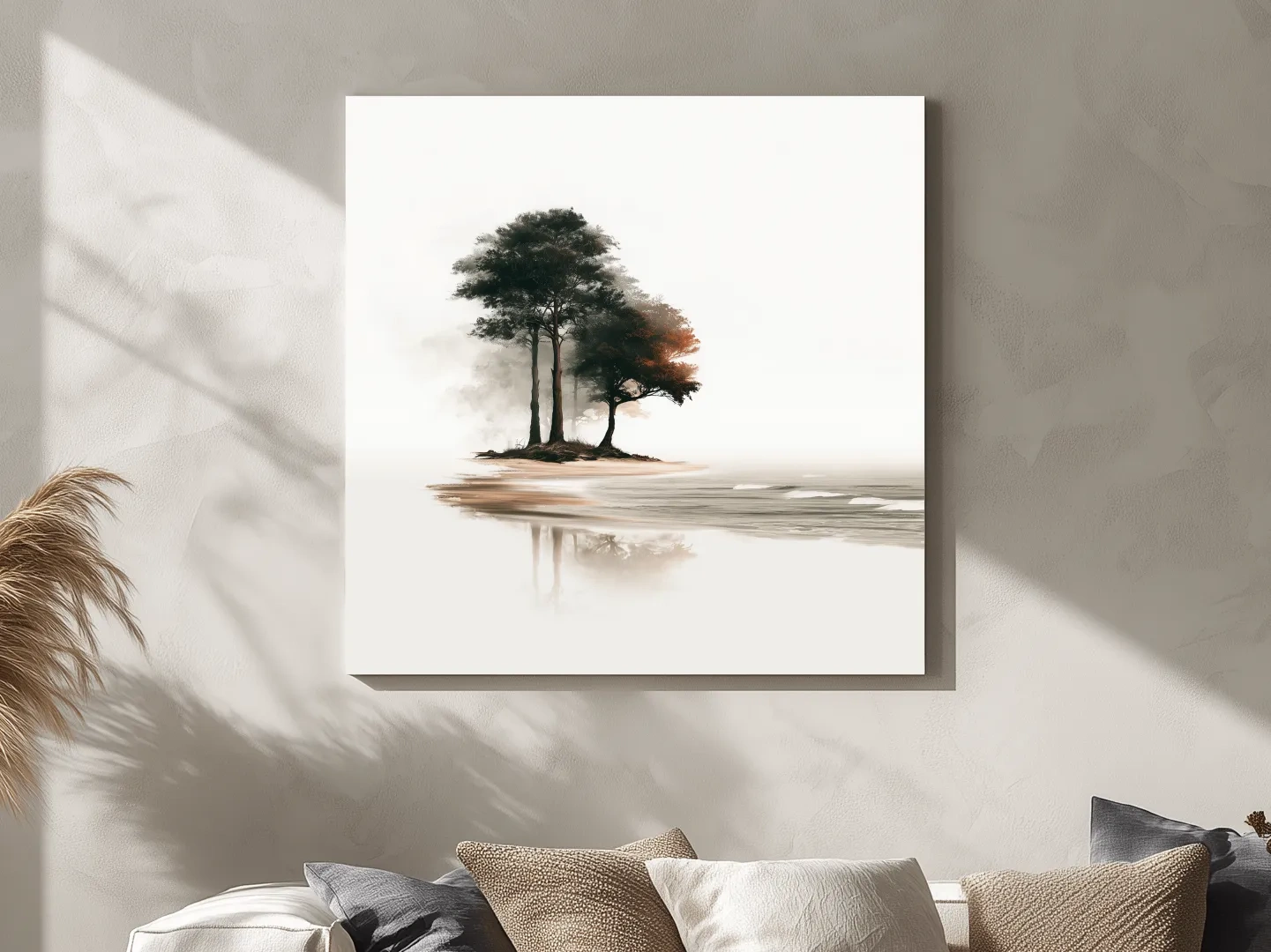 Minimalist Misty Trees Reflection - Serene Landscape Wall Art