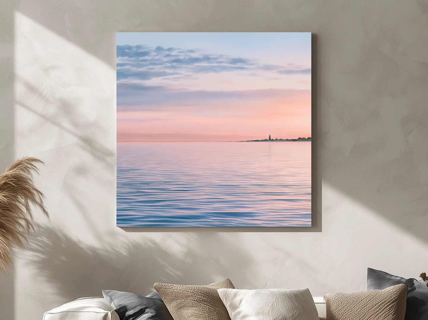 Serene Lighthouse Sunset - Pastel Seascape Wall Art