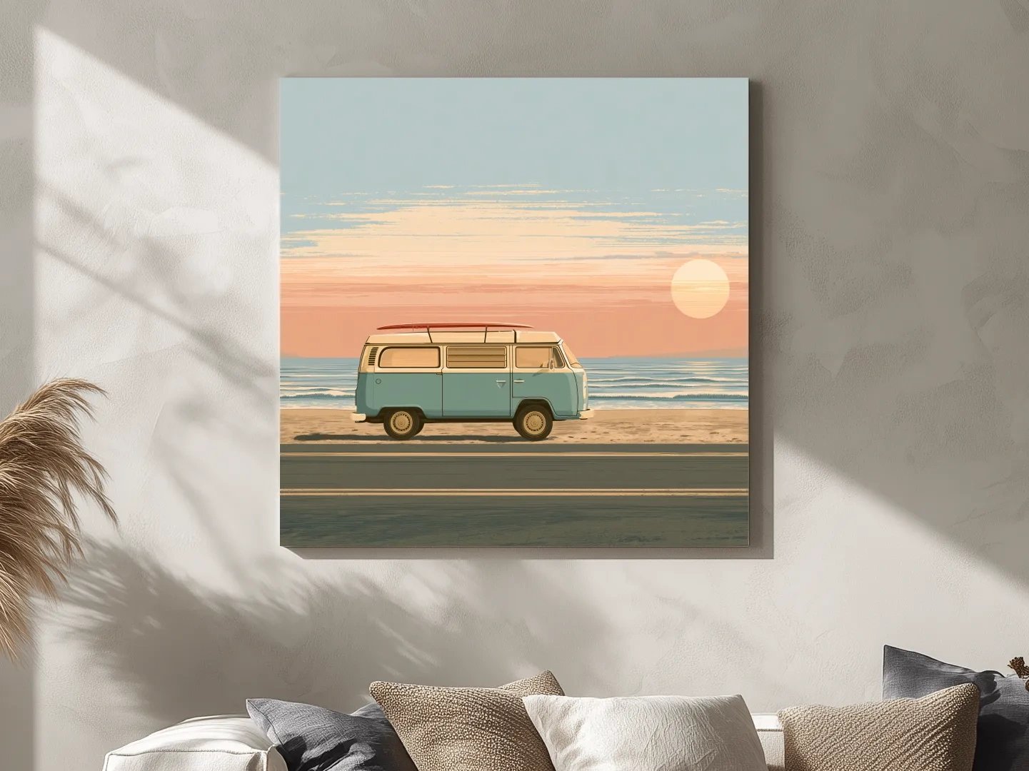 Vintage 1970s Beach Camper Van - Retro Coastal Vector Wall Art
