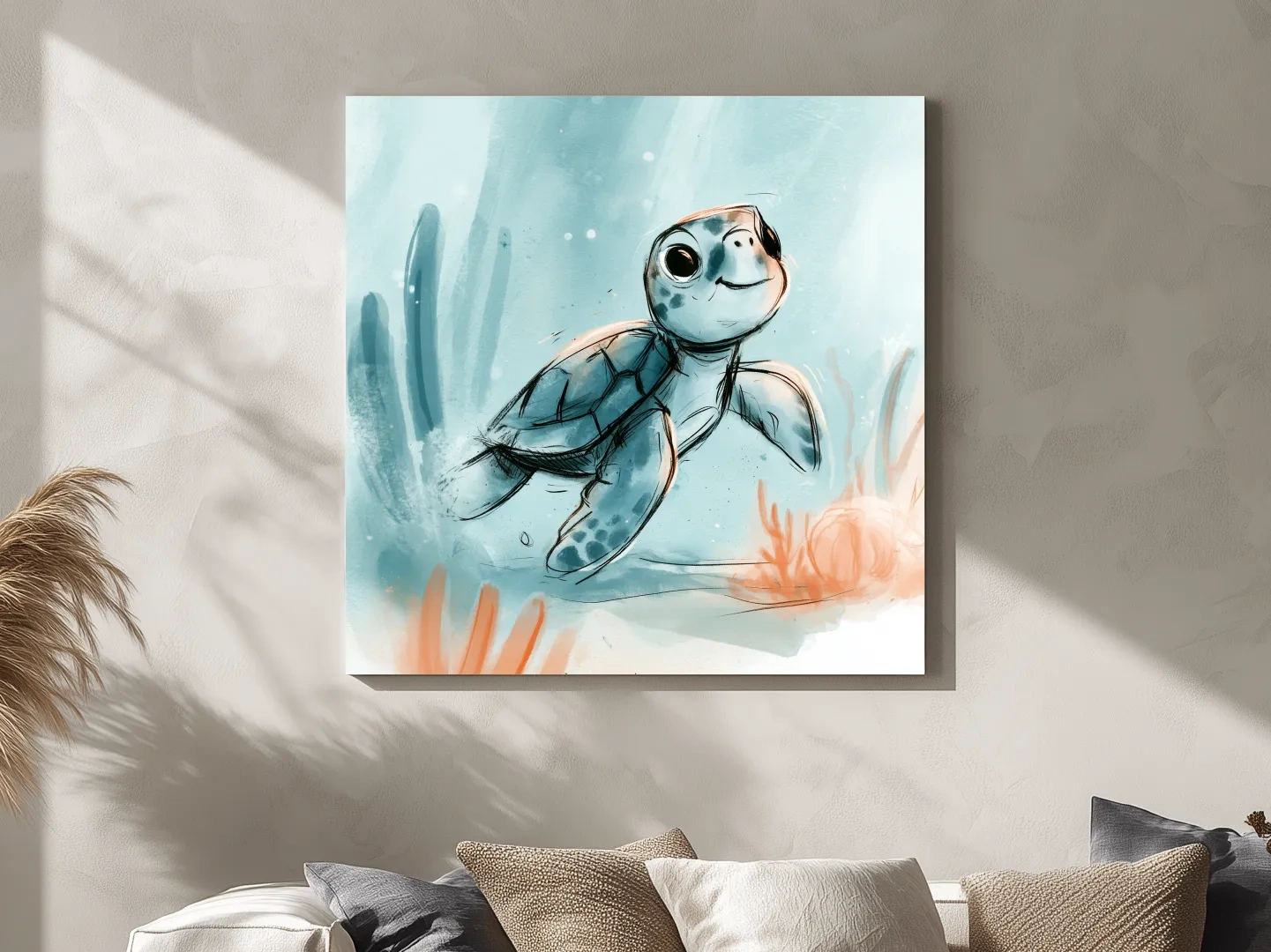 Cute Sea Turtle Underwater Watercolour Illustration - Marine Life Wall Art