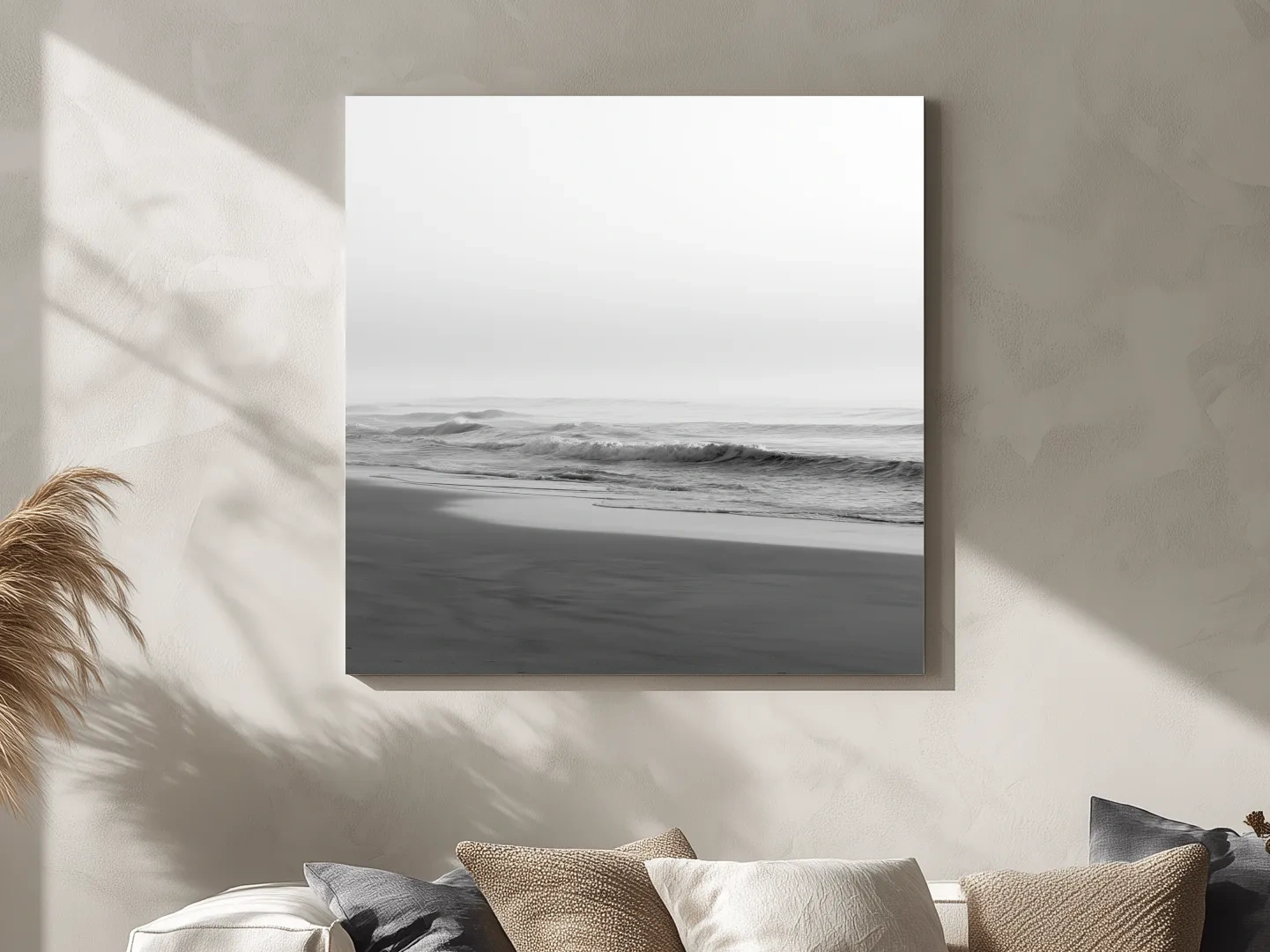 Misty Beach Waves - Minimalist Photographic Wall Art