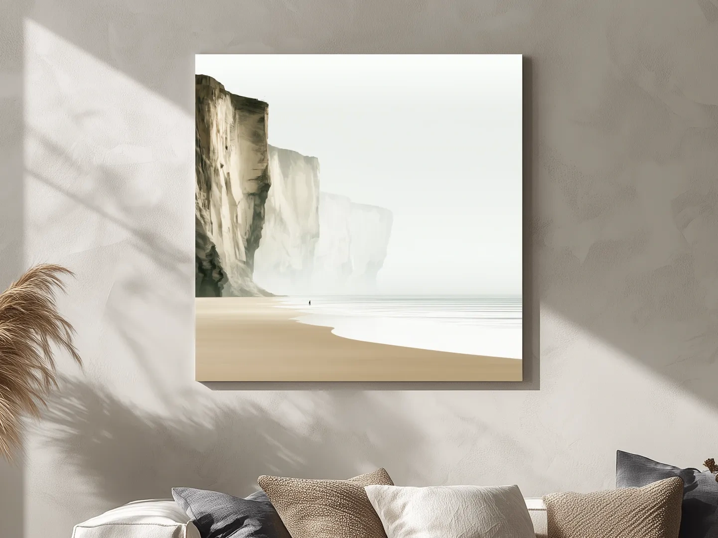 Misty Coastal Cliffs Beach Illustration - Minimalist Landscape Wall Art