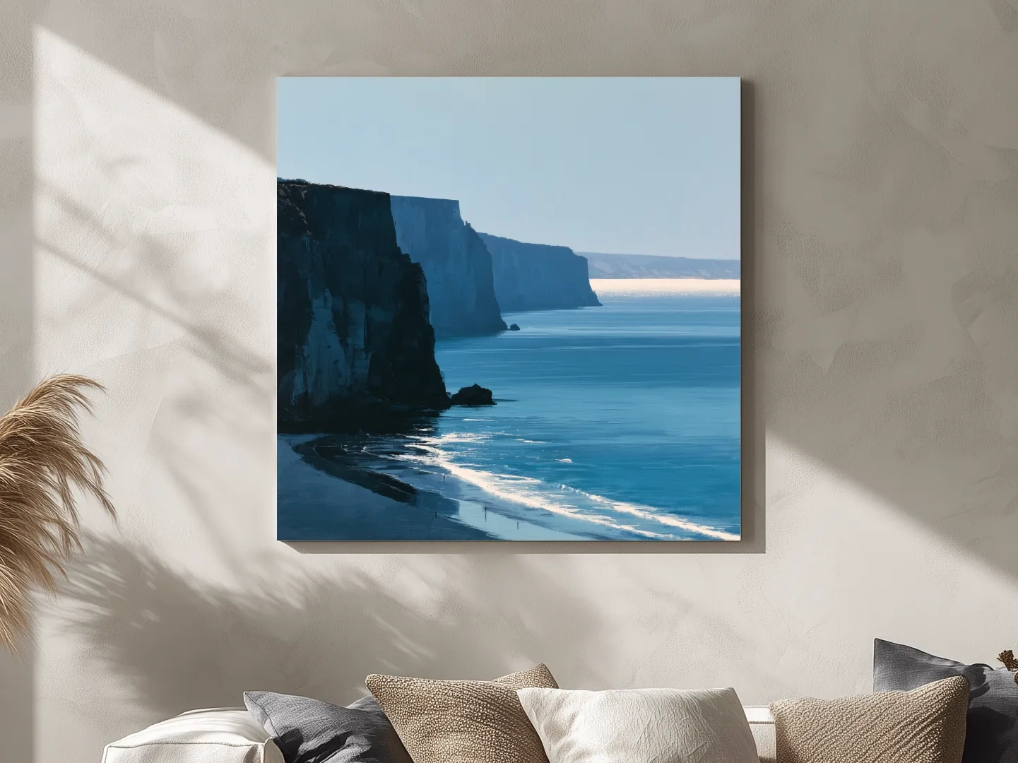 Minimalist Coastal Cliffs Painting - Quiet Beach Landscape Art
