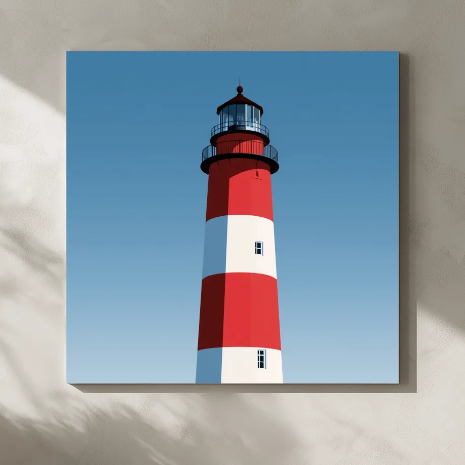 Mid-Century Striped Lighthouse Illustration - Minimalist Nautical Wall Art