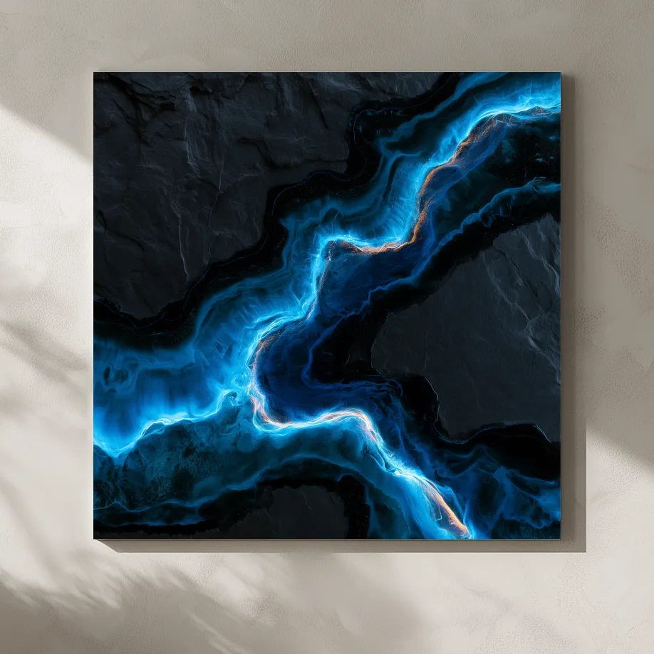 Glowing Ocean Geode Abstract - Dark Natural Mineral Wall Art