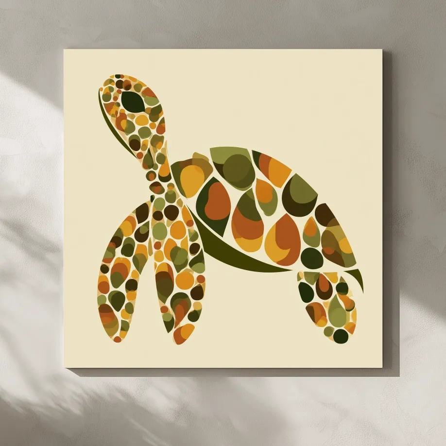 Mid-Century Geometric Sea Turtle - Minimalist Marine Life Illustration Art