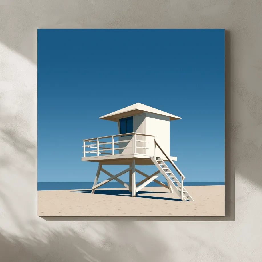 Mid-Century Beach Lifeguard Tower - Minimalist Vector Wall Art