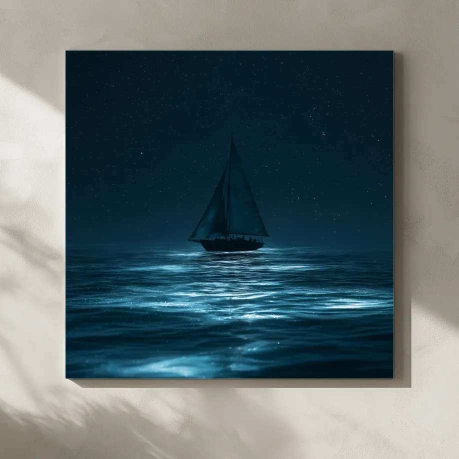 Surreal Sailboat Under Starry Night - Photographic Ocean Wall Art