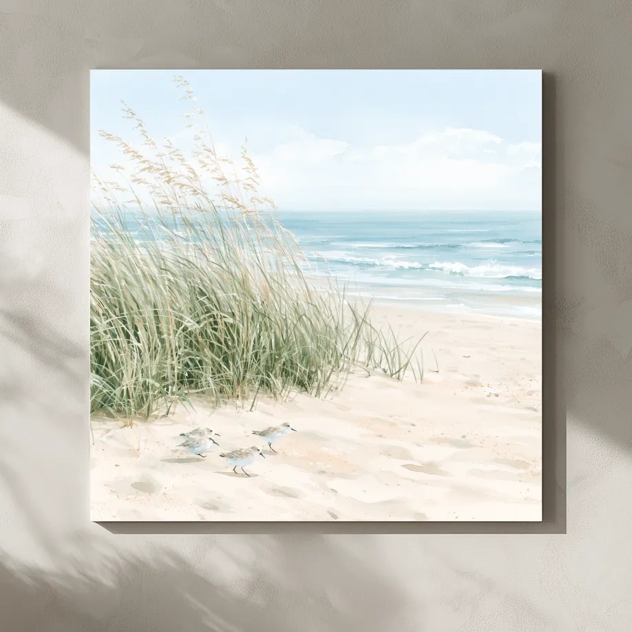 Whimsical Beach Dunes and Sandpipers - Watercolour Coastal Wall Art