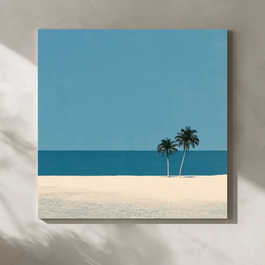 Minimalist Tropical Palm Beach Illustration - Mid-Century Wall Art