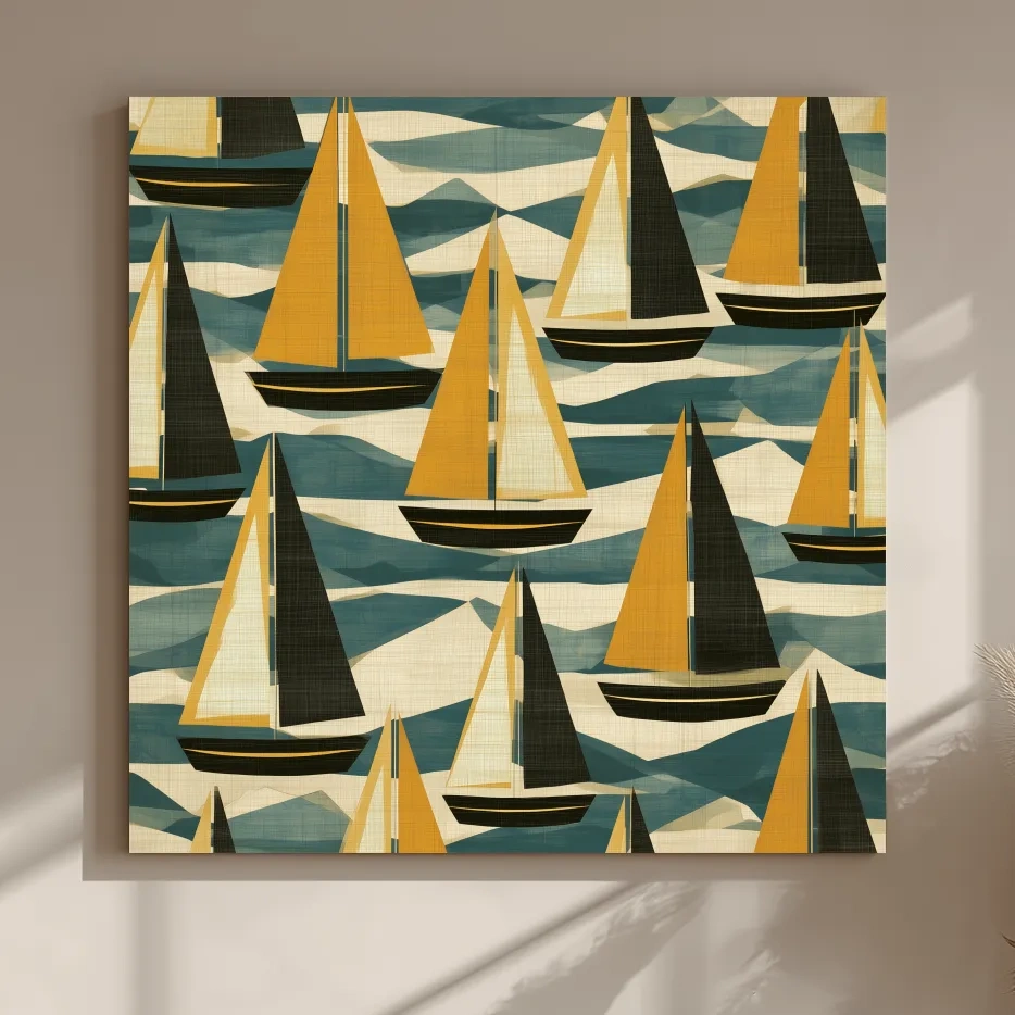 Mid-Century Sailboat Illustration - Abstract Nautical Wall Art