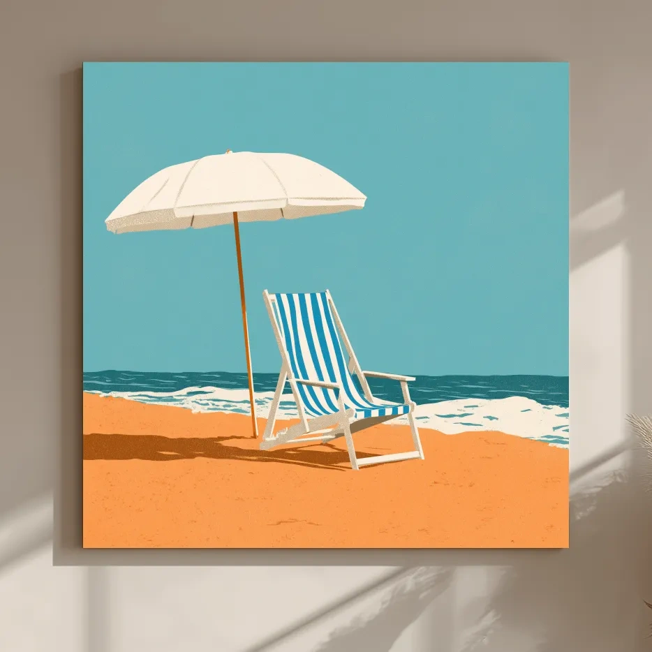 Mid-Century Beach Chair Illustration - Retro Seaside Wall Art