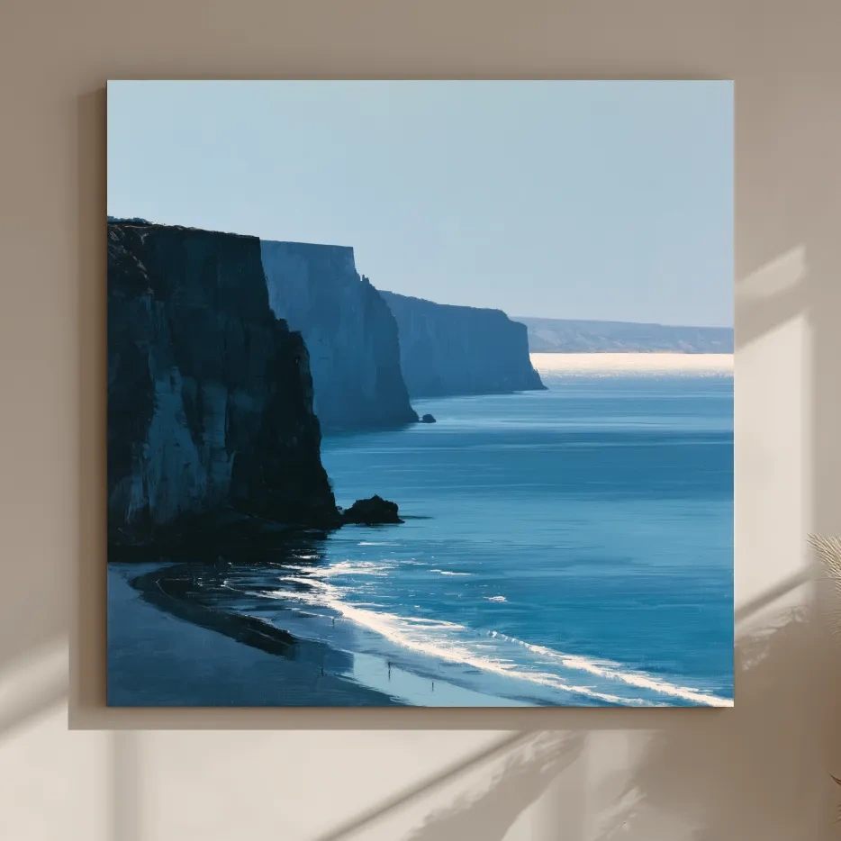 Minimalist Coastal Cliffs Painting - Quiet Beach Landscape Art