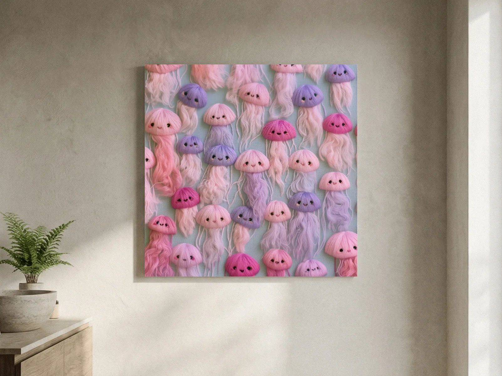 Playful Jellyfish Embroidery Style - Cute Marine Life Nursery Art