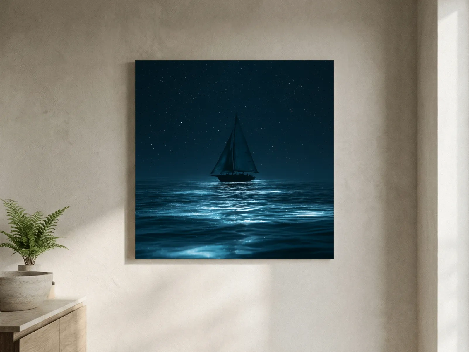 Surreal Sailboat Under Starry Night - Photographic Ocean Wall Art