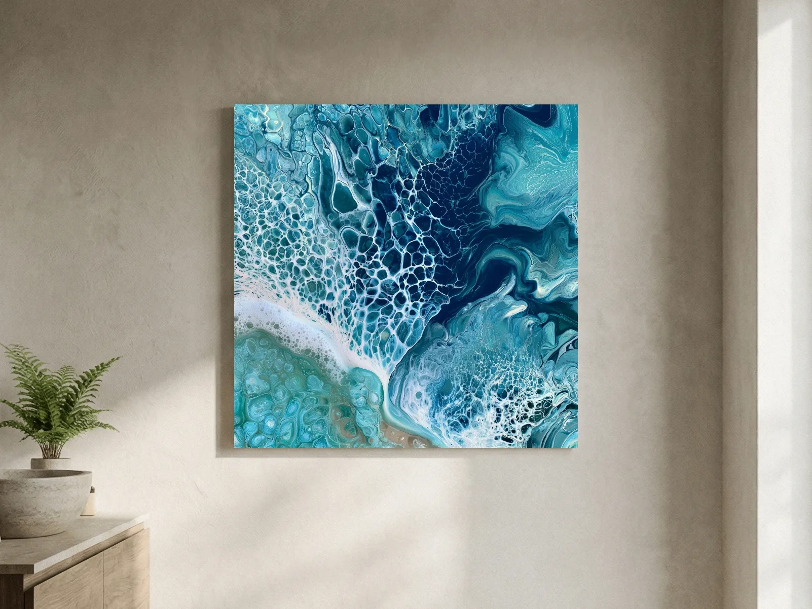 Abstract Ocean Foam Cells - Fluid Acrylic Pour Mixed Media Art