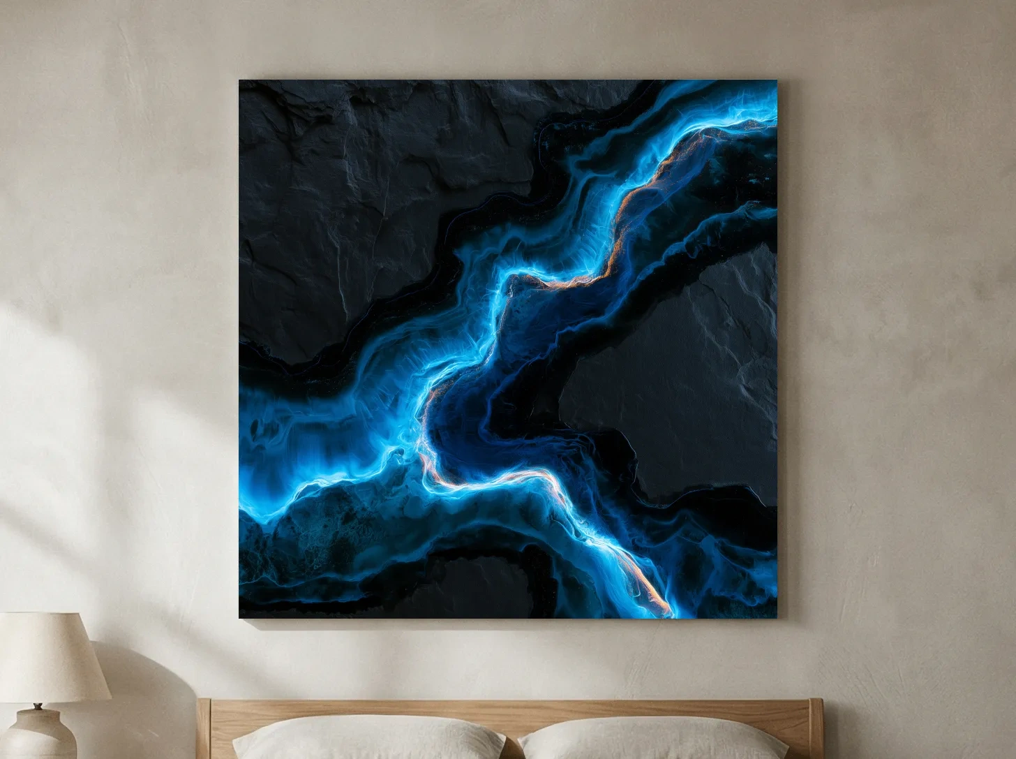Glowing Ocean Geode Abstract - Dark Natural Mineral Wall Art