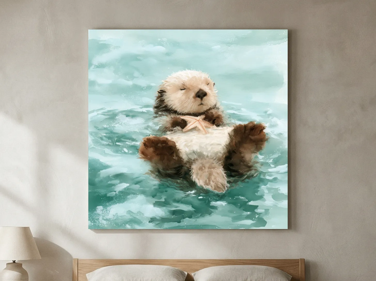 Dreamy Sea Otter Watercolour - Cute Marine Life Wall Art