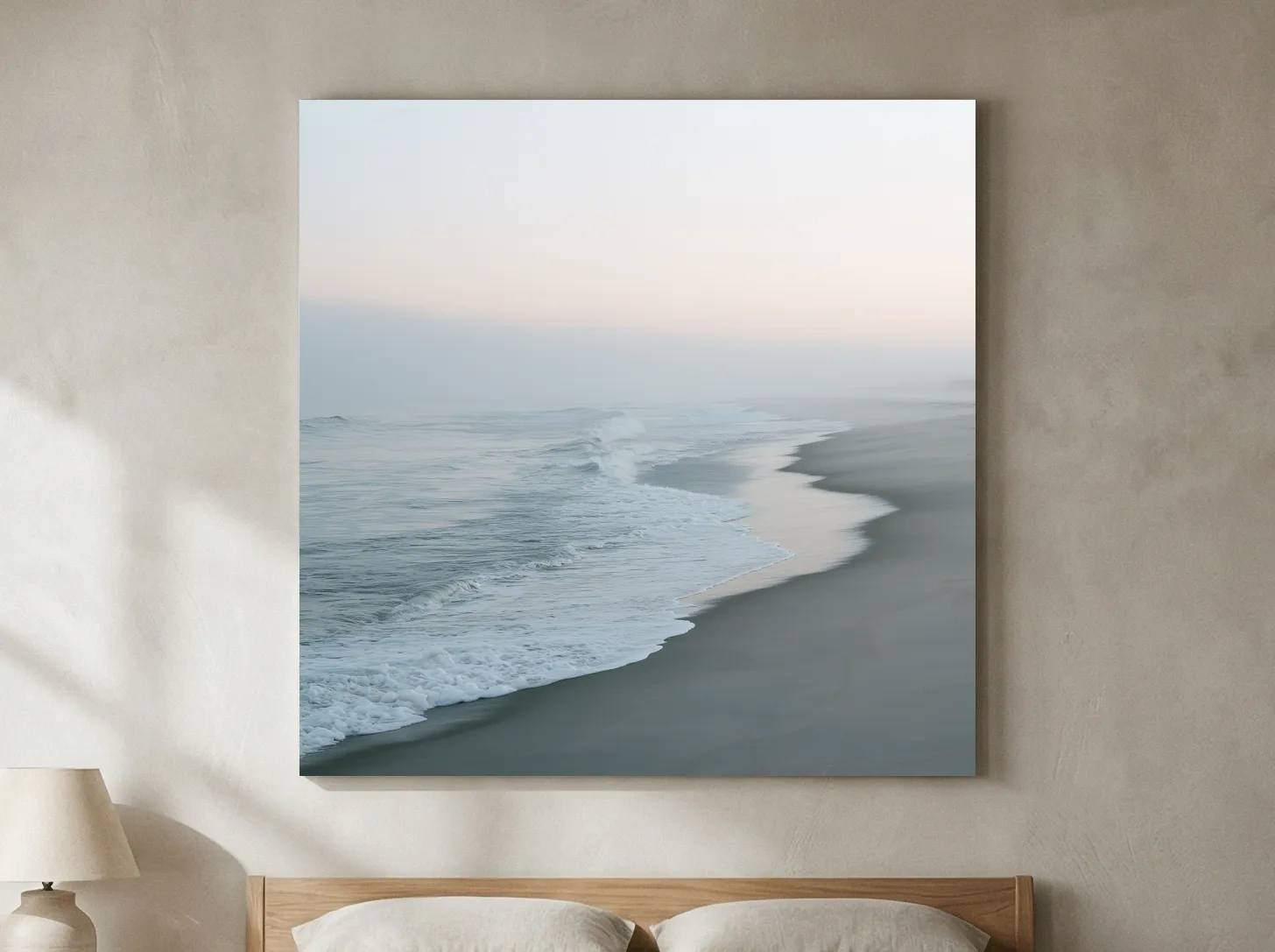 Misty Boho Beach Waves - Minimalist Photographic Wall Art