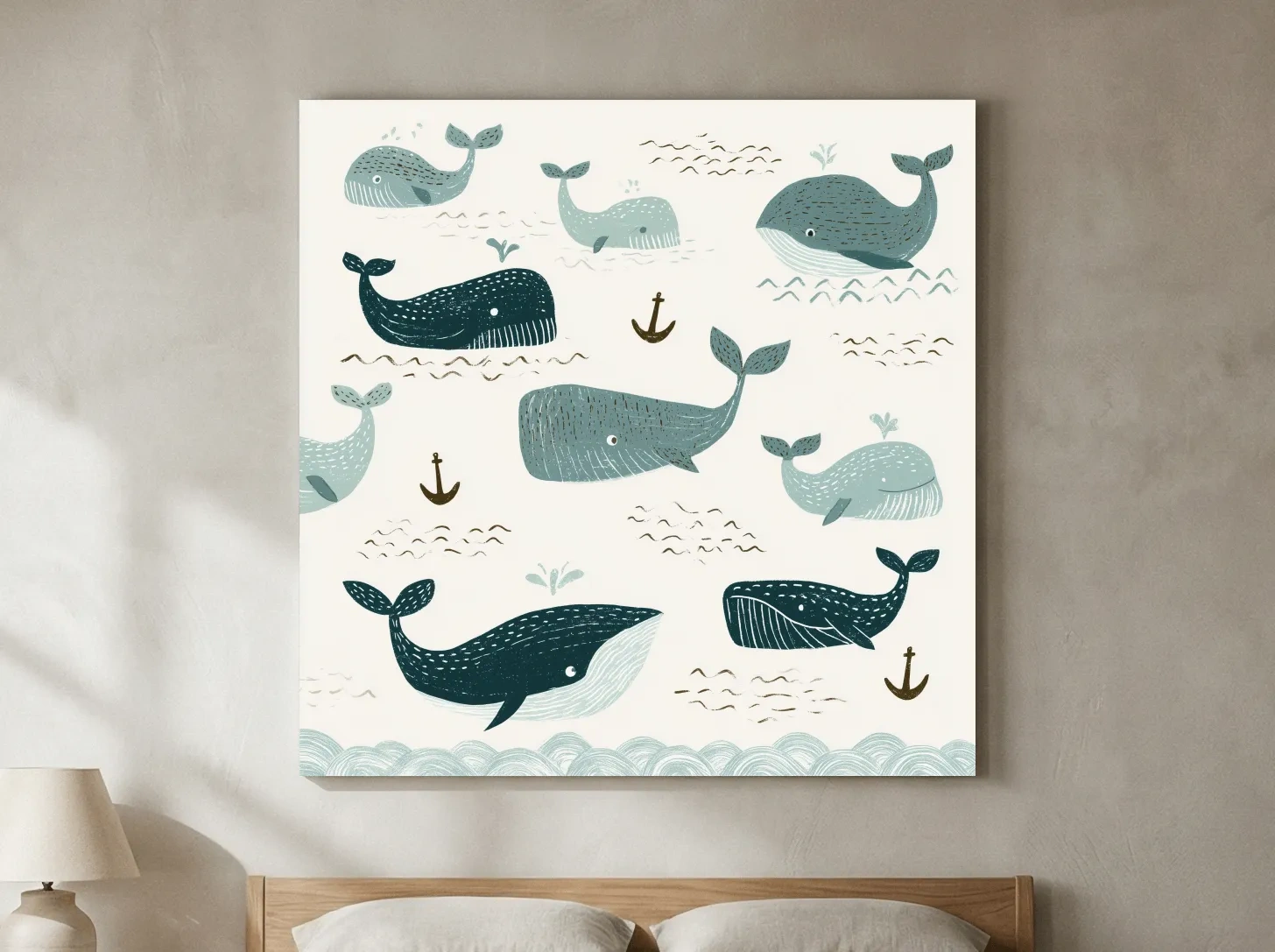 Whimsical Whale Pattern - Minimalist Marine Life Illustration Wall Art