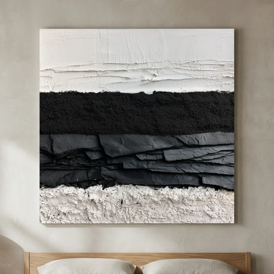 Layered Stone Strata Design - Abstract Mixed Media Wall Art