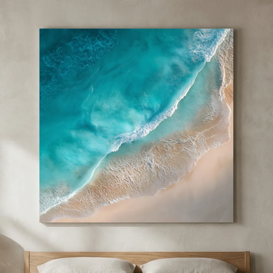 Aerial Tropical Shoreline Waves - Serene Ocean Photography Wall Art