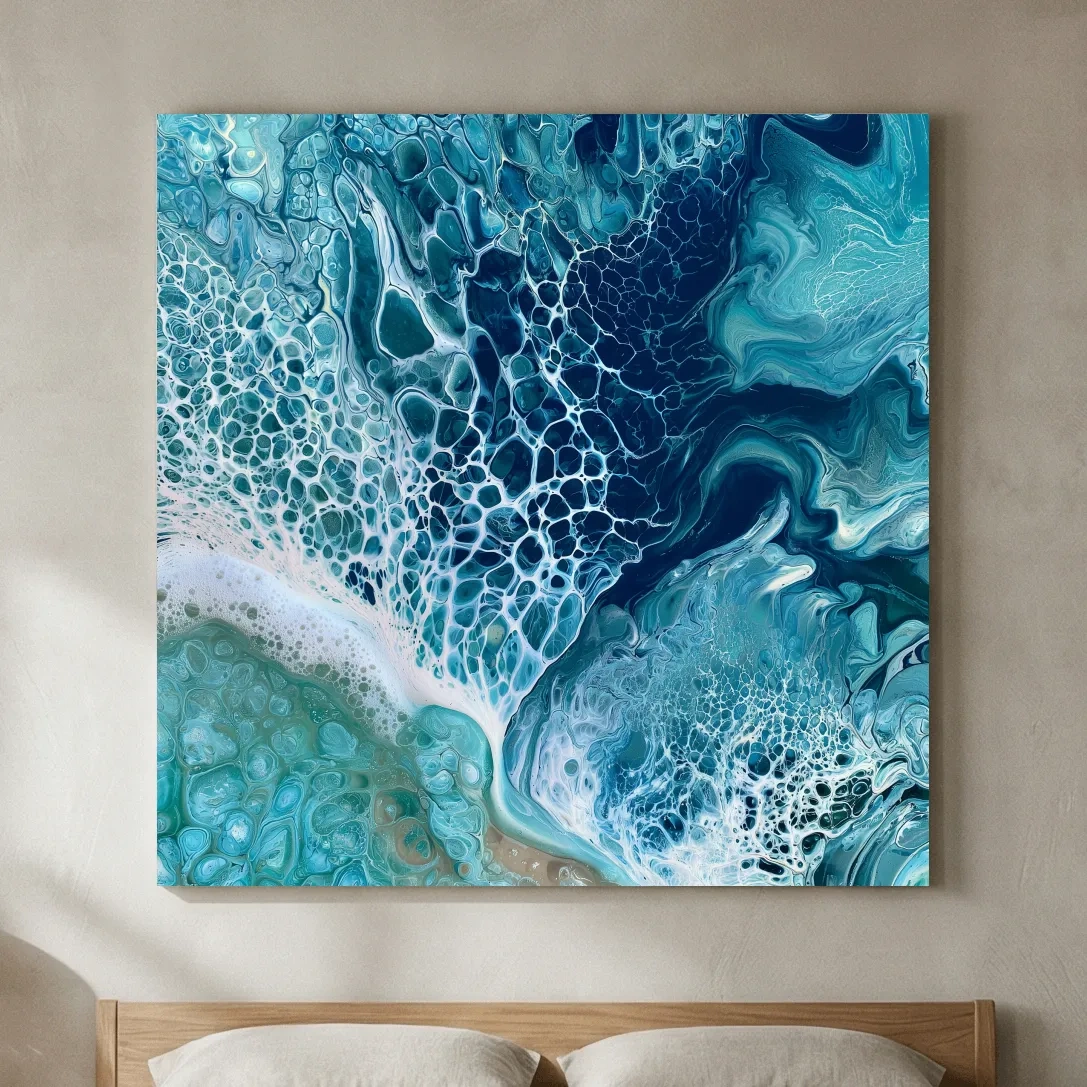 Abstract Ocean Foam Cells - Fluid Acrylic Pour Mixed Media Art