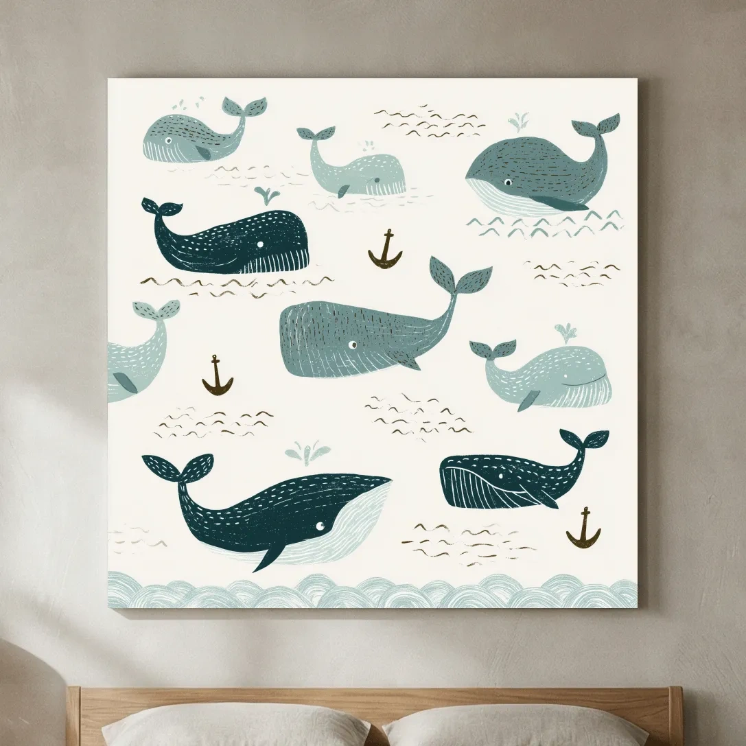 Whimsical Whale Pattern - Minimalist Marine Life Illustration Wall Art