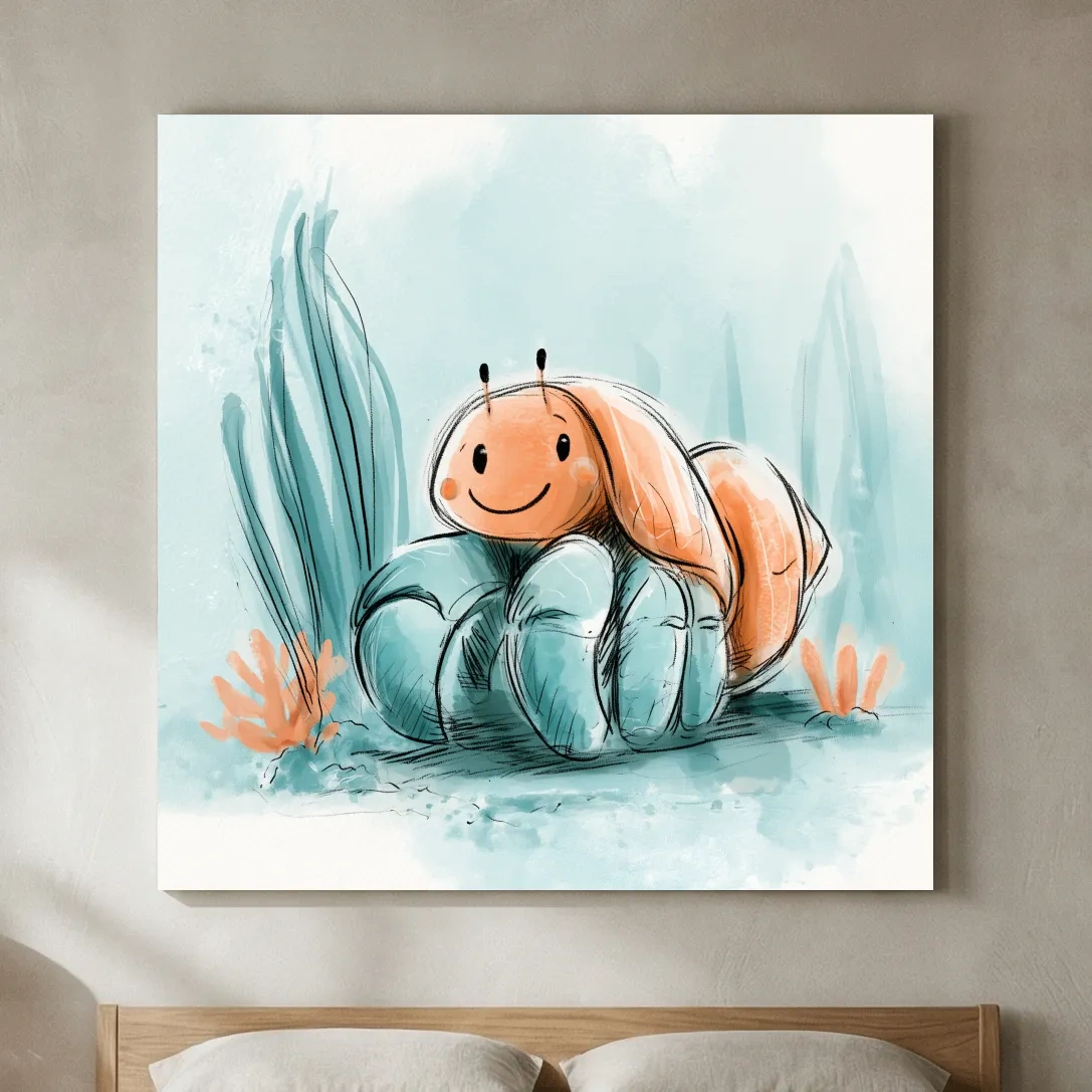 Cute Hermit Crab Underwater Watercolour Illustration - Nursery Marine Life Art