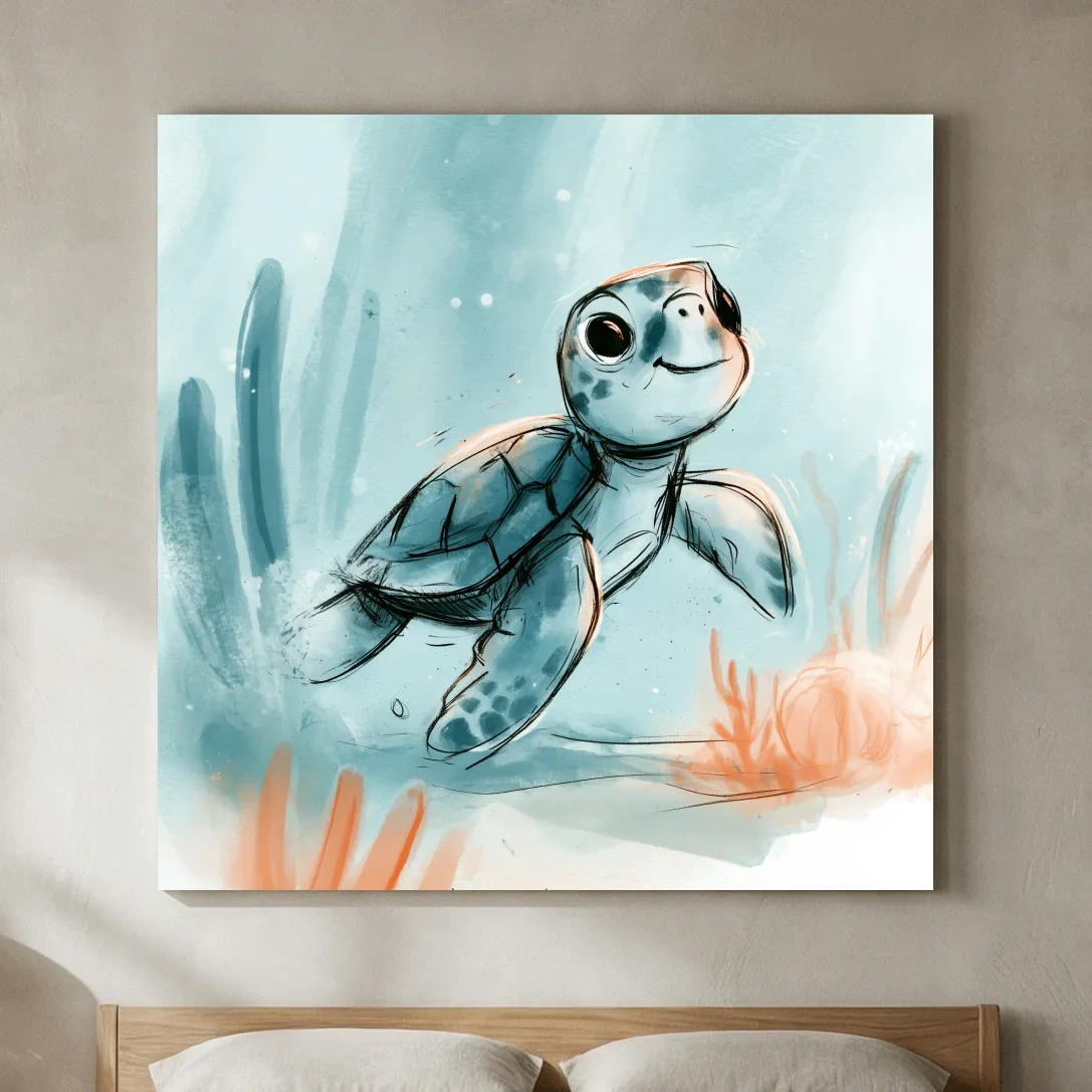 Cute Sea Turtle Underwater Watercolour Illustration - Marine Life Wall Art