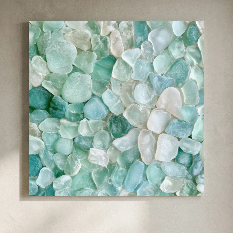 Natural Sea Glass Mosaic - Coastal Stone Wall Art