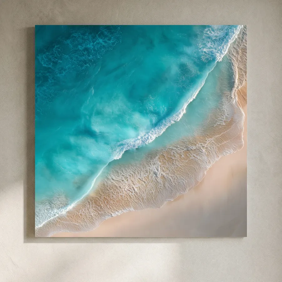 Aerial Tropical Shoreline Waves - Serene Ocean Photography Wall Art