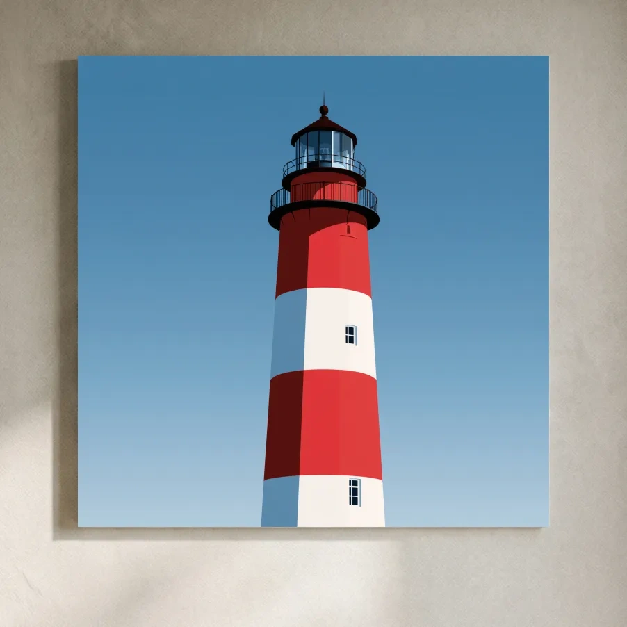 Mid-Century Striped Lighthouse Illustration - Minimalist Nautical Wall Art