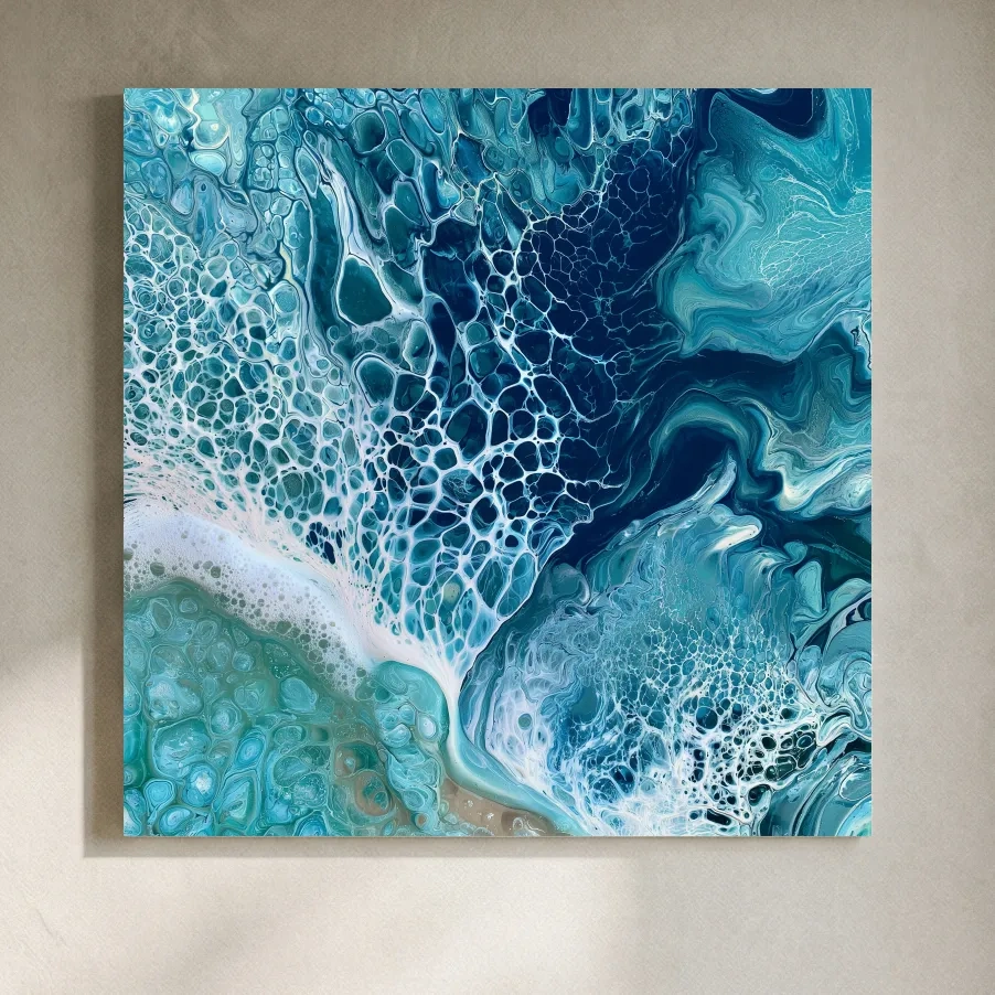 Abstract Ocean Foam Cells - Fluid Acrylic Pour Mixed Media Art