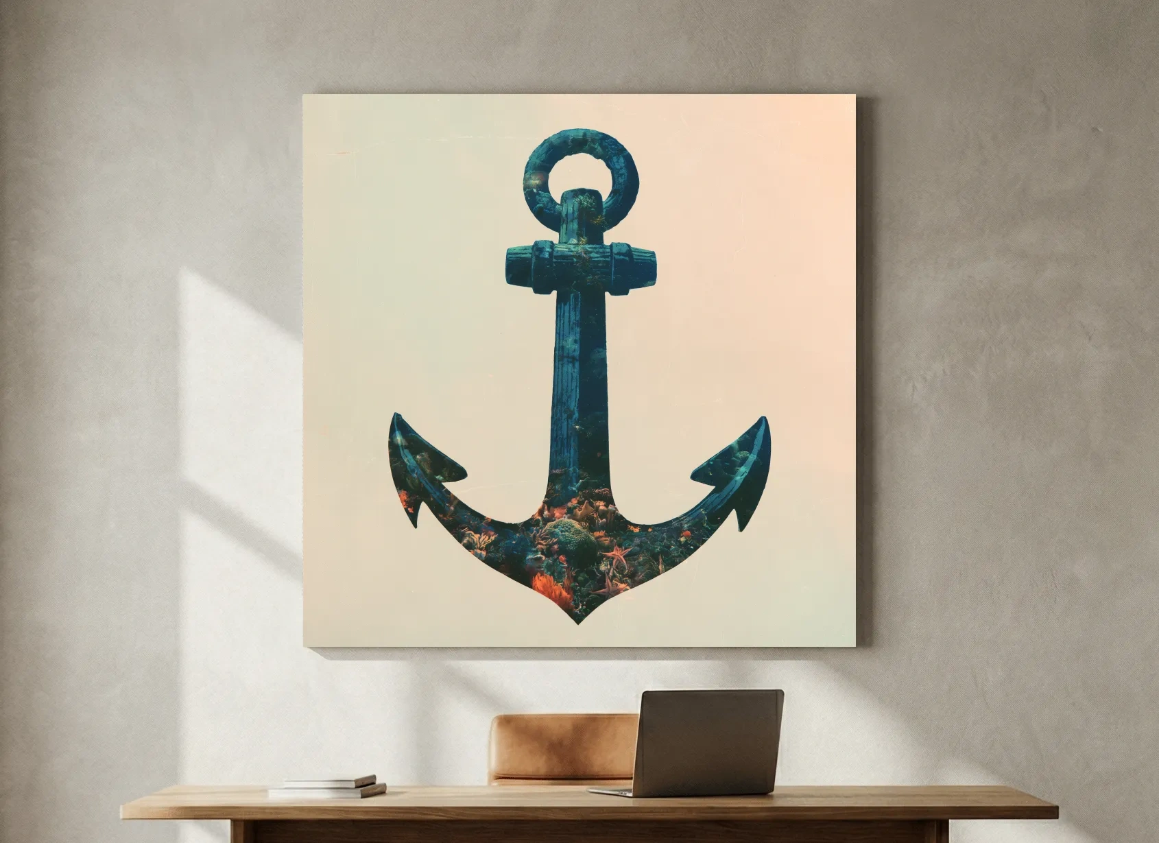 Underwater Anchor Double Exposure - Minimalist Marine Illustration Art