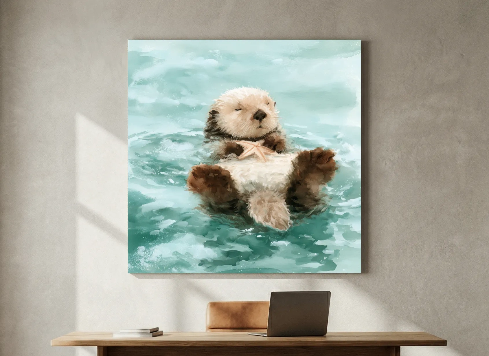 Dreamy Sea Otter Watercolour - Cute Marine Life Wall Art