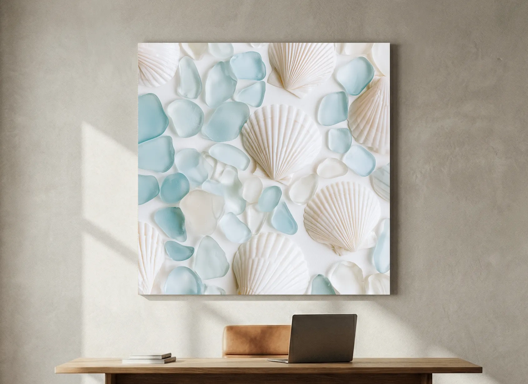 Sea Glass and Scallop Shells - Minimalist Hamptons Photographic Wall Art