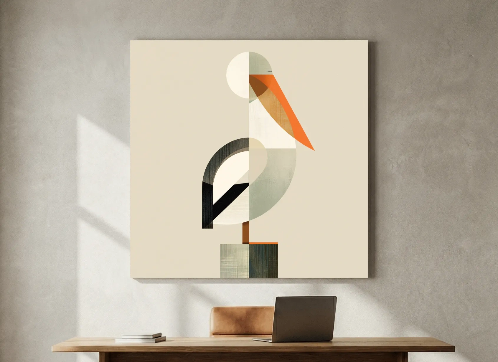 Mid-Century Geometric Pelican - Minimalist Coastal Illustration Wall Art