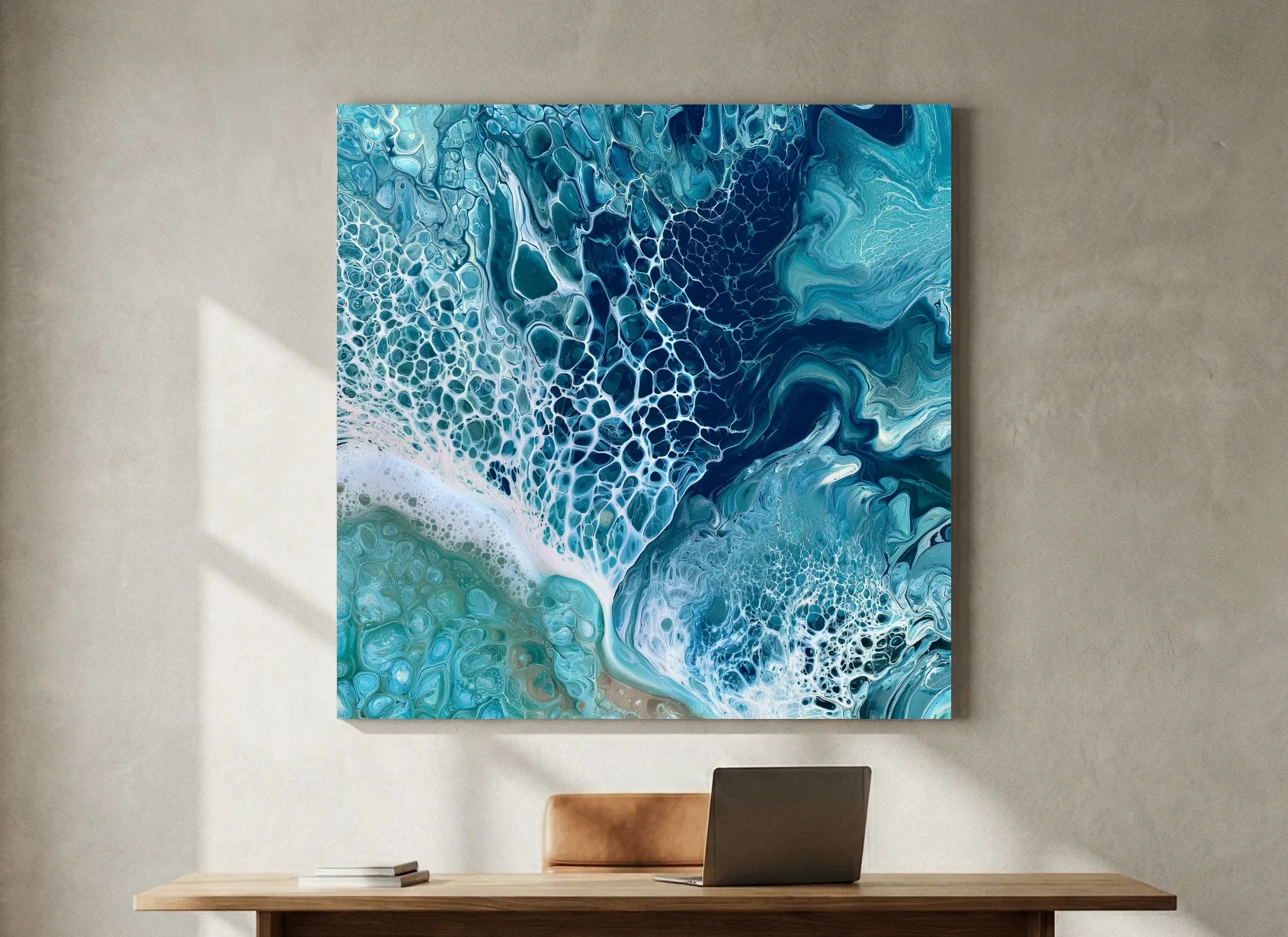 Abstract Ocean Foam Cells - Fluid Acrylic Pour Mixed Media Art